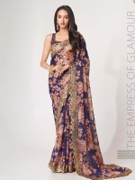 Indigo Organza Digital Print Saree